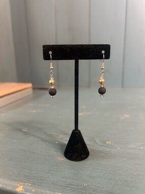 Claire's Black and Gold Bead Drop Earrings | New